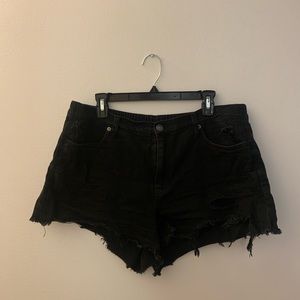 Aerie distressed black jean shorts - stretchy back